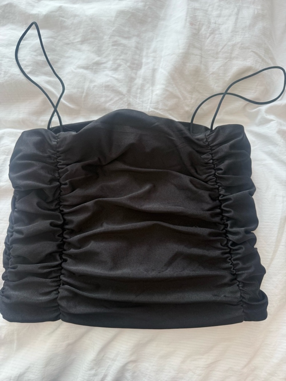 Papermoon Black Ruched Spaghetti Strap Crop Top